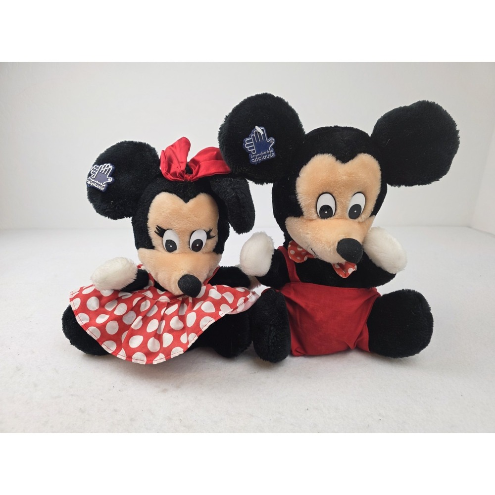 Vintage Applause Disney Mickey & Minnie‎ Mouse 11" Plush Hand Puppets Dolls